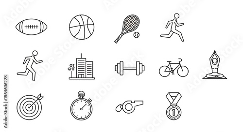 Sports icons and fitness symbols collection.