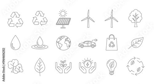 Eco Friendly Sustainable Energy Icons Set.