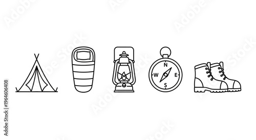 Camping gear and accessories icons.