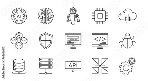 Technology icons on white background.
