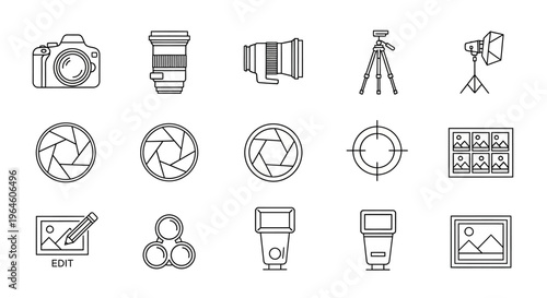 Camera and photography equipment icons.