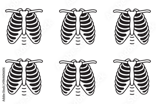 Human Rib Cage Line Art Icons Pattern - Skeletal System Illustration