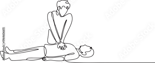 One line drawing of CPR chest compressions on a person lying down