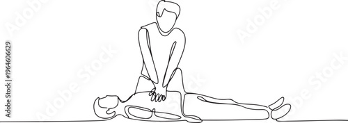 One line drawing of CPR chest compressions on a person lying down