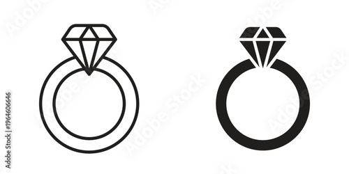 Diamond ring icons Black symbol on transparent background. EPS10