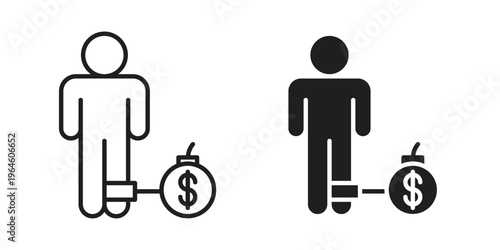 Debt icons vector silhouette set. thin line icon pack.