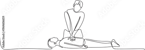 One line drawing of CPR chest compressions on a person lying down