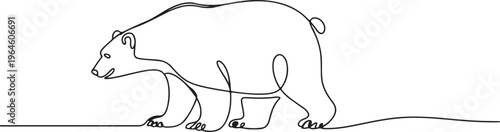 Continuous Line Art of a Polar Bear Walking animal