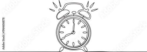 Single Line Drawing of a Ringing Alarm Clock time wake up