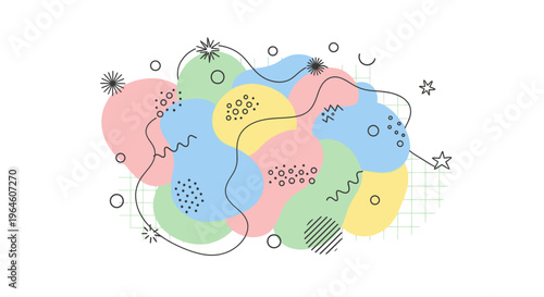 Colorful abstract shapes and symbols.