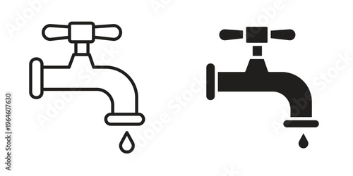 Faucet drip icons Black symbol on transparent background. EPS10