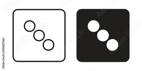 Dice three icons vector silhouette set. thin line icon pack.