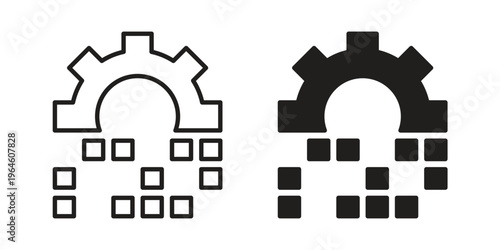 Digital transformation icons vector silhouette set. thin line icon pack.