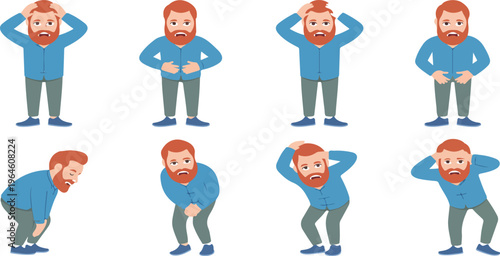 Cartoon man character vector set with thinking smiling happy and sad men in casual clothes student or businessman illustration