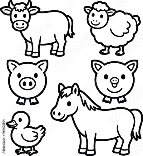 A cow silhouette illustration of farm animals in a cartoon style