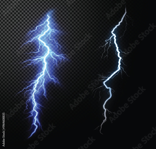 A blue and white lightning bolt isolated on transparent background