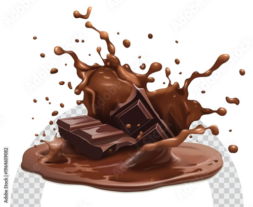 Chocolate splash with bars on transparent background