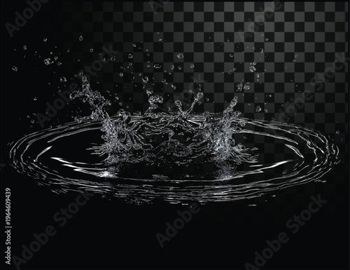 A realistic water splash isolated on transparent background with high speed liquid motion