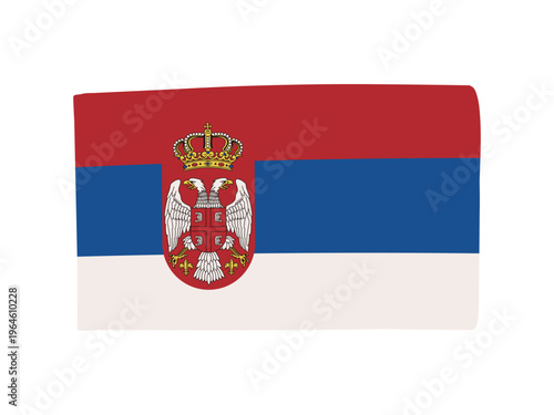 かわいいセルビアの国旗アイコン 手描きタッチの旗イラスト