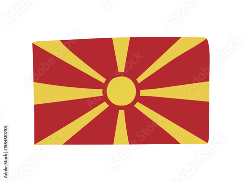 かわいい北マケドニアの国旗アイコン 手描きタッチの旗イラスト