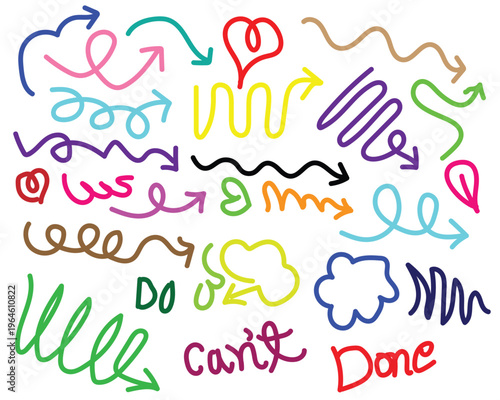 Colorful hand drawn arrows and text graphics