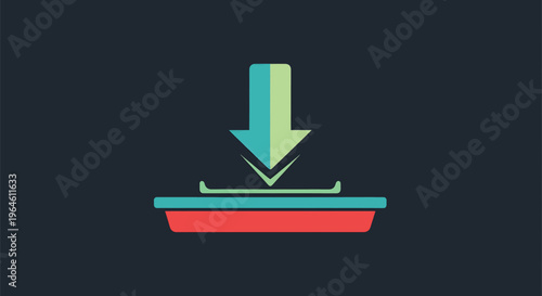 Download symbol with green arrow entering tray icon representing data transfer loading or file submission process element.