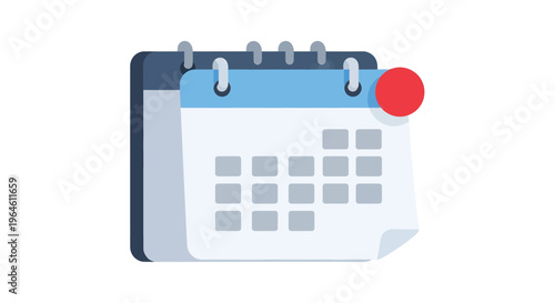 Calendar page with pinned top and red notification circle indicating important date reminder or event alert on desktop office planner device.