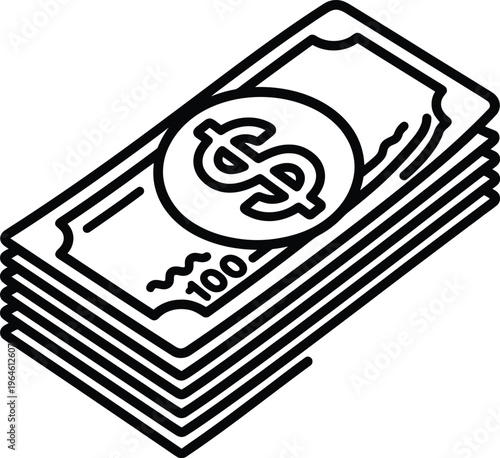 Stack of hundred dollar bills vector illustration for financial designs