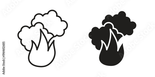 Fire smoke icons vector silhouette set. thin line icon pack.