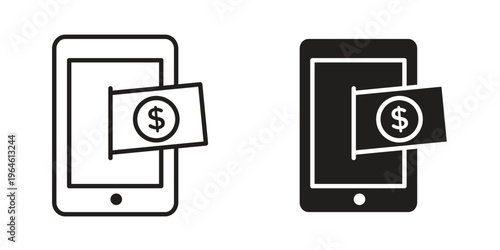 Send money smartphone icons Black symbol on transparent background. EPS10