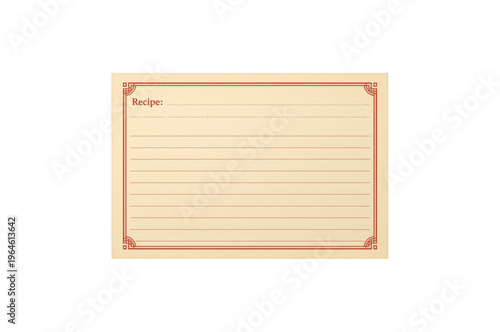 Vintage recipe card template with red border on transparent background