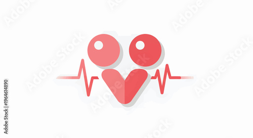 Heartbeat electrocardiogram ekg line with stylized happy face made of heart eyes and mouth symbolizing cardiology health wellness and life support medical concept.