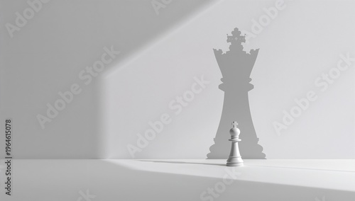 Ambitious king chess piece casting its powerful shadow of leadership.