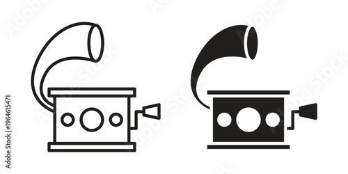 Gramophone icons vector silhouette set. thin line icon pack.
