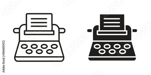 Typewriter icons Black symbol on transparent background. EPS10