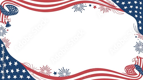 Portrait American flag theme style rectangular square frame or border vertical template USA red blue for independence day document, invitation decorative 4th July patriotic celebrations. 
