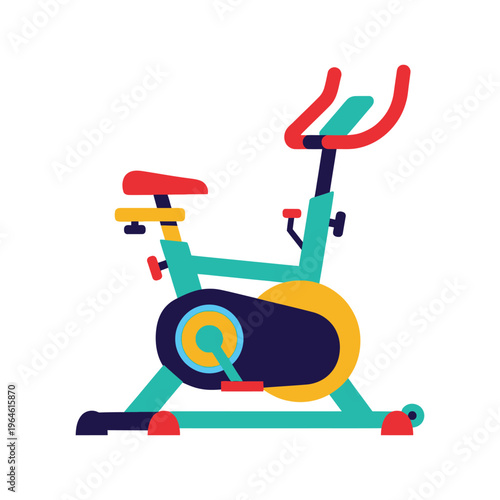 Colorful flat illustration of a stationary exercise bike for fitness and cardio training