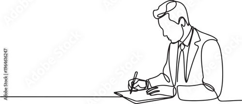 Foto Businessman writing notes continuous one line drawing