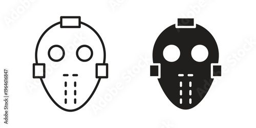 Hockey mask icons vector silhouette set. thin line icon pack.