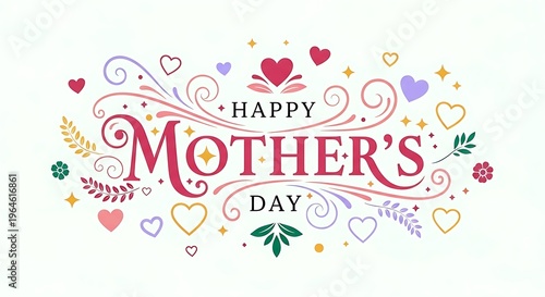 Happy Mother's Day Greeting with Colorful Hearts and Flowers