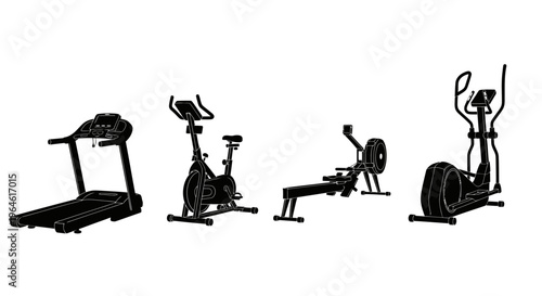 Collection of cardio fitness machines for exercise and workout routines