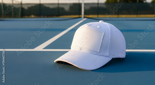 White sporty cap with space for mock up on tennis court surface outdoor generative ai hat mockup mockup cap hat template fashion clothing baseball front sport isolated blank