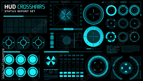 Futuristic hud elements and crosshairs displayed on a dark background