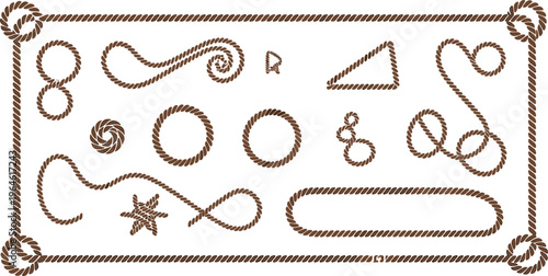 Collection of twisted rope frames and shapes ideal for marine branding rustic decor and creative line art compositions