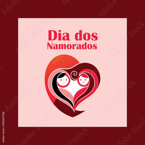 A heart with two faces and the words dia dos namorados