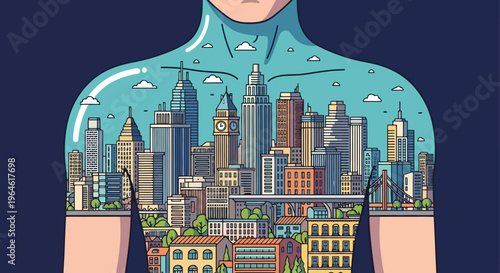 Conceptual Cityscape Silhouette A Person Enclosing a Detailed Urban Center Architectural Wonders and Vivid Environment for Green Living and Growth