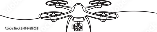 One continuous line drawing of flying drone airplane, unmanned plane. Modern gadget for videography concept. One line draw graphic design vector
