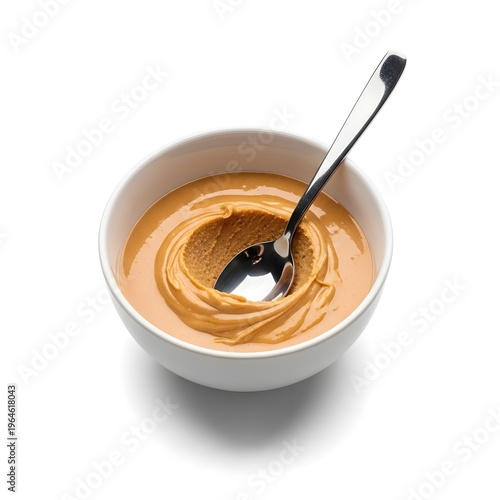 Peanut Butter in White Bowl with Spoon
