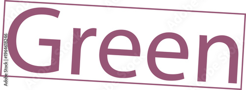 Green word written in purple serif font inside a rectangular frame isolated on white background