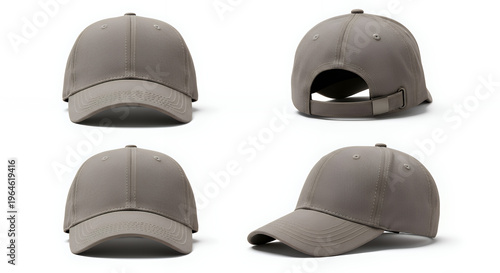 Blank baseball cap 4 view color grey on white background hat mockup mockup cap hat template fashion clothing baseball front sport isolated blank